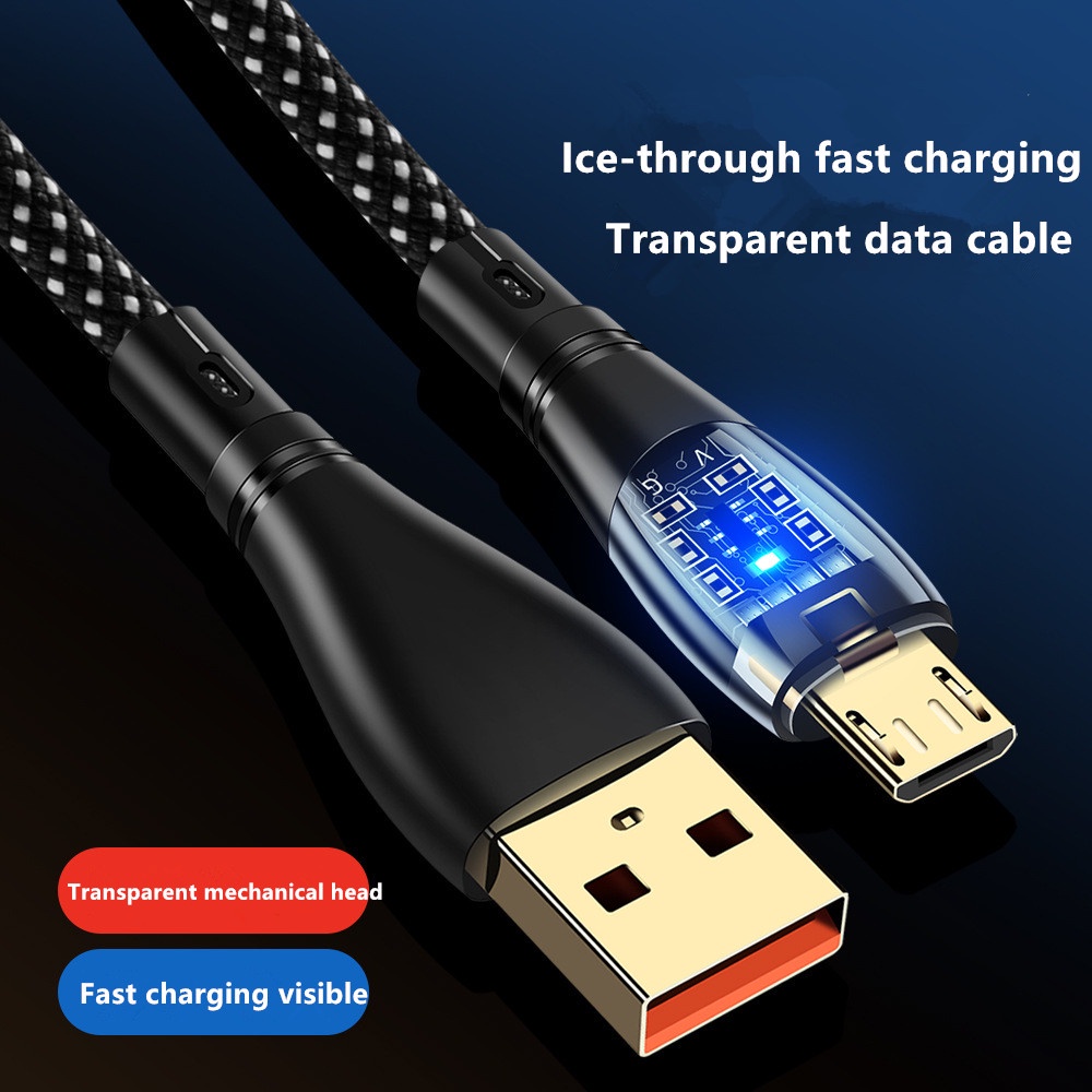 100w Bercahaya Transparan Super Cepat Pengisian Kabel 6A USB C Ponsel Charge Kabel Kawat Untuk i-phone Tipe C Android Micro