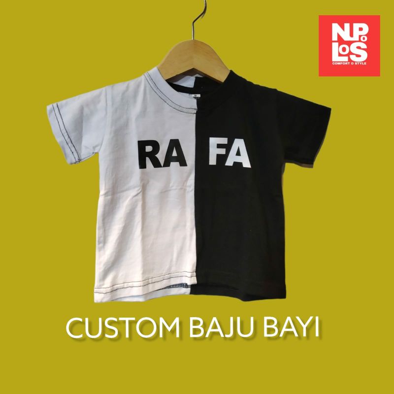 Baju bayi custom. Bisa disablon nama.