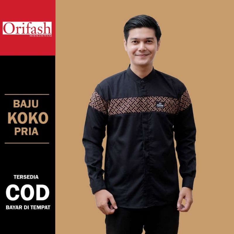 Baju Koko Pria Dewasa Lengan Panjang Motif Kobata Qynang Kombinasi Batik terbaru 2023