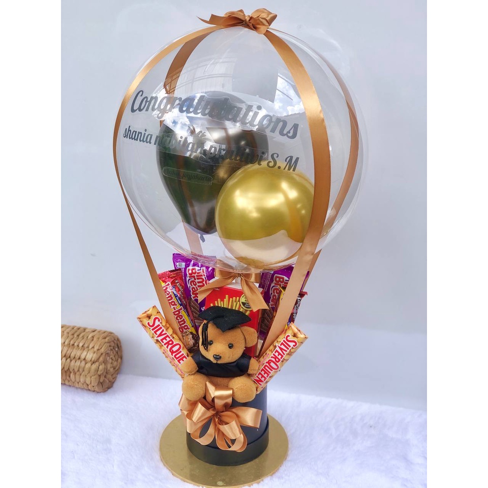 Buket balon plus boneka bear / buket balon boneka graduation / buket balon kado wisuda