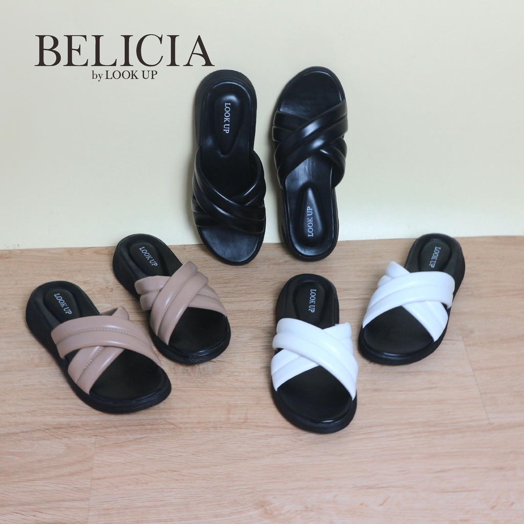 Look Up BELICIA Platform Sandal Slop Wedges Wanita Sole Tinggi Empuk Kasual Kekinian Model Silang Double Strap