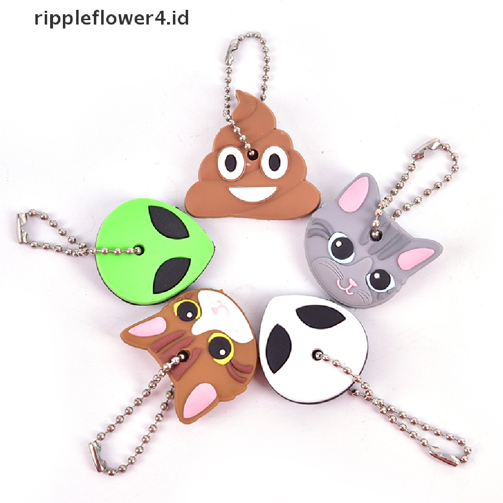 {rippleflower4.id} Lucu Lembut Silikon Animals Key Ring Cap Penutup Kepala Rantai Tali Telepon Gantungan Kunci~