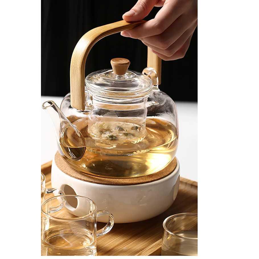Terjamin [Tahan Api] Ceret Tea Pot Teko Kaca Tahan Panas Pitcher teapot Gagang Kayu Glass Teapot Jap