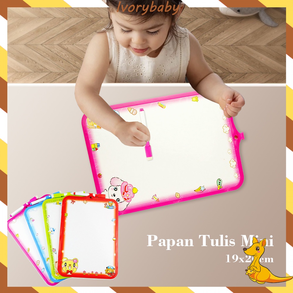 Ivorybaby Papan tulis anak white board mini Gambar edukasi anak dengan spidol bisa dihapus