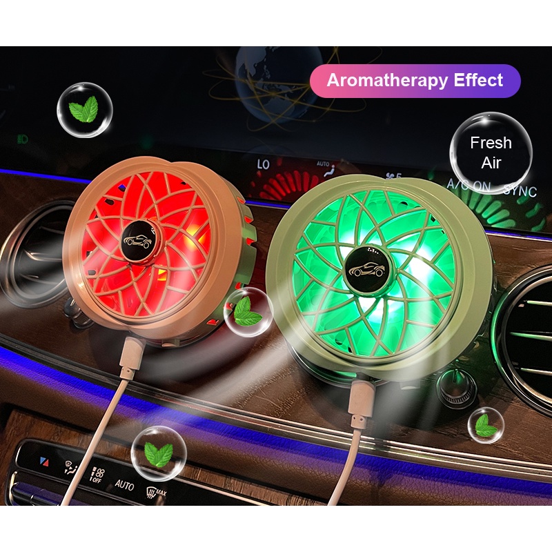 Car USB Cooling Fan Diffuser Kipas Angin LED Mobil Parfum Aromatherapy