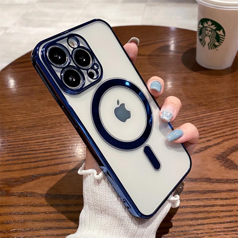 IPHONE Luxury Plating Untuk Magsafe Magnetic Wireless Charger Case Untuk Iphone14 11 13 12 Pro Max Plus XS X XR 8tutup Transparan