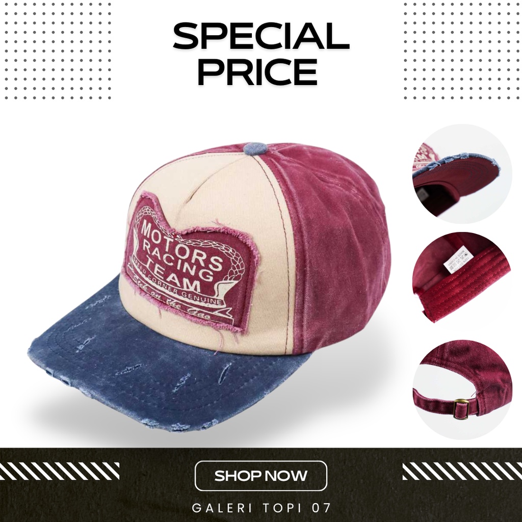 Rhodey Topi Baseball Snapback Motors Racing Team - NM261 Topi Pria Distro Original 100% Hitam Topi B