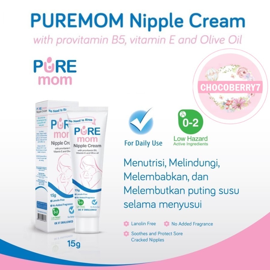 Pure Mom Nipple Cream 15 g PUREMOM Krim Puting Luka Lecet Menyusui