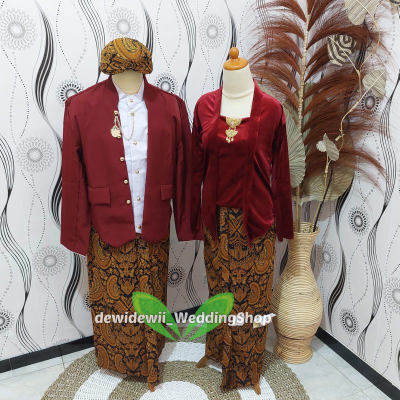 [Couple] Baju Prewedding / Baju Adat Jawa | Gambar Patung - Nuansa Hewes Maroon