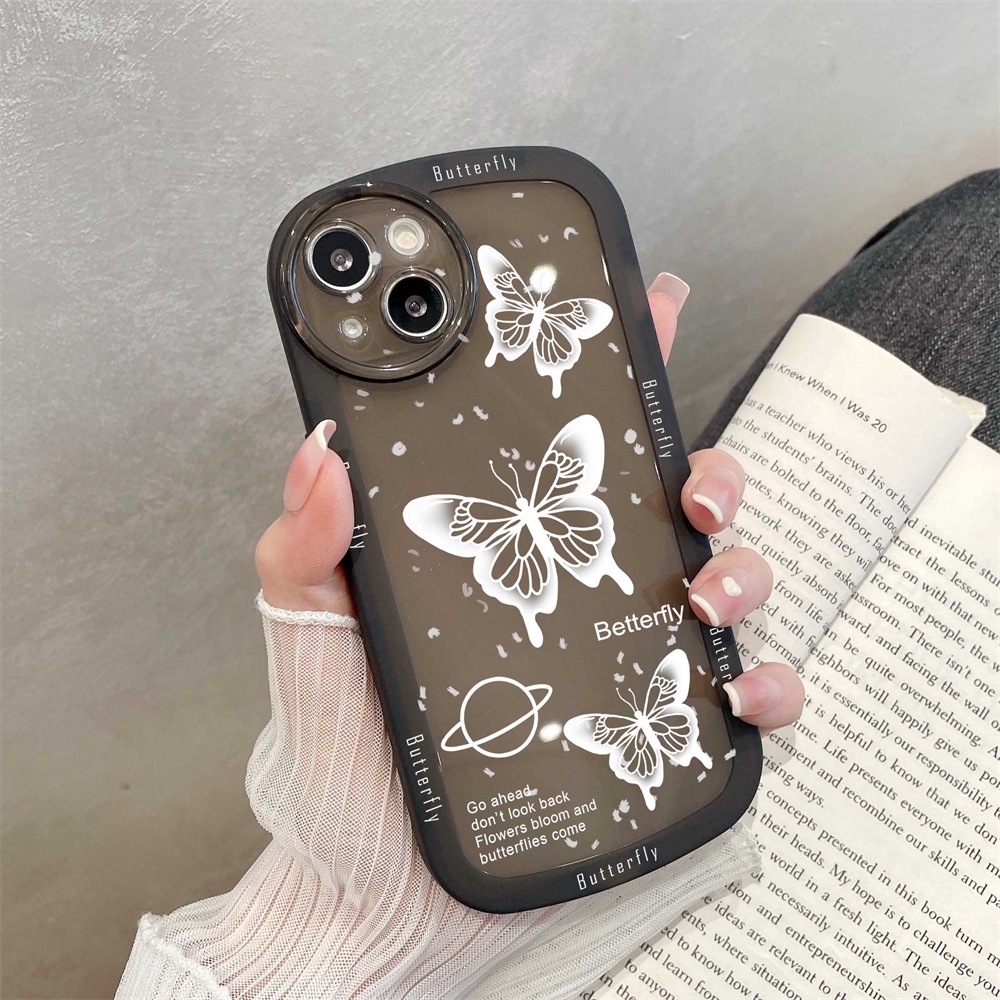 Butterfly Case Realme 10 Realme C33 C35 C21Y C25Y Realme5 5i 6i C3 C21 C11 2021 C25 C15 C12 C2 C3 C1 Narzo 50A Lensa Oval Perdana Gambar Garis Shockproof TPU Soft Clear Phone Cover