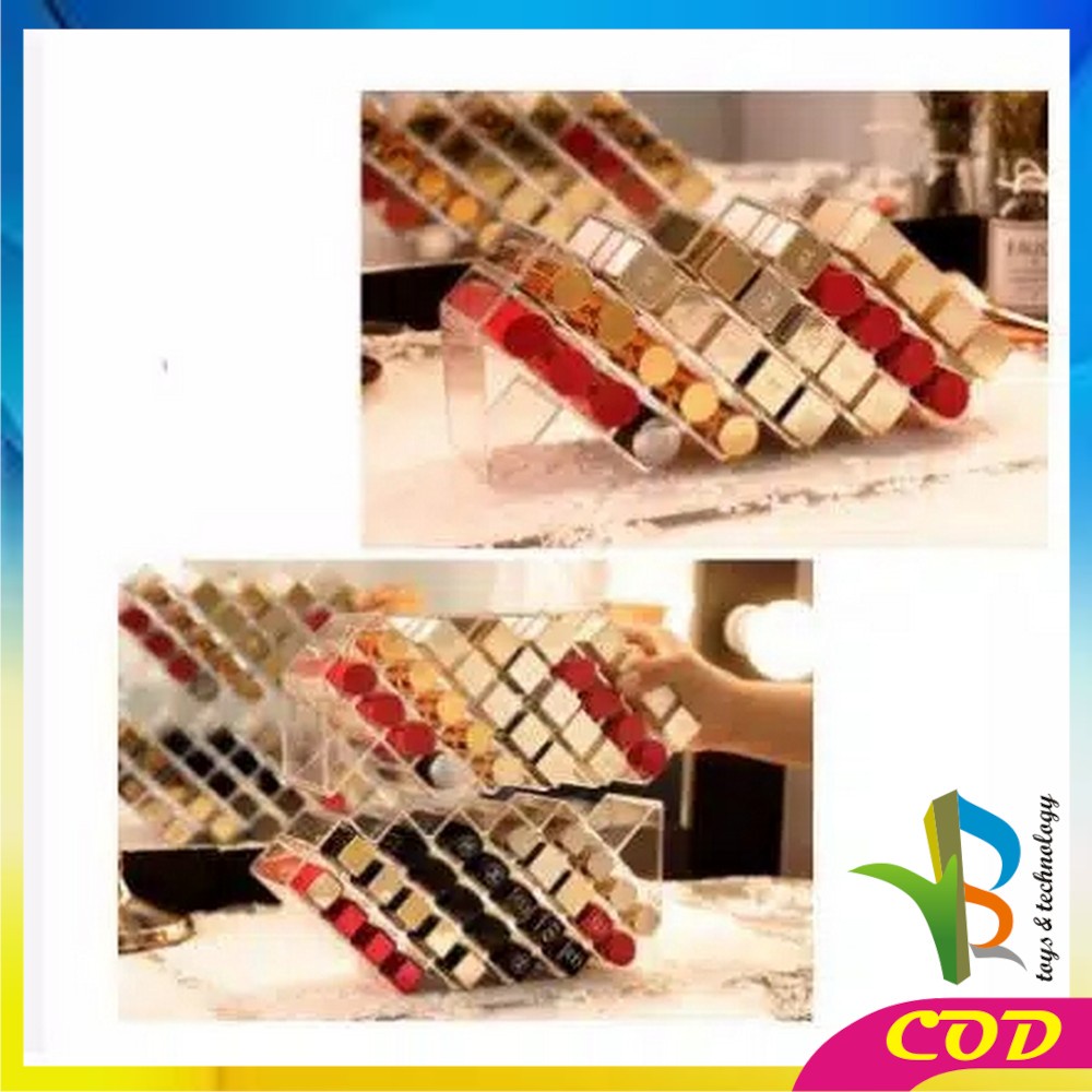 RB-K7 Kotak Lipstik Acrylic 28 Slot Rak Tempat Lipstik Alat Kosmetik Lipstick Organizer Rak Makeup