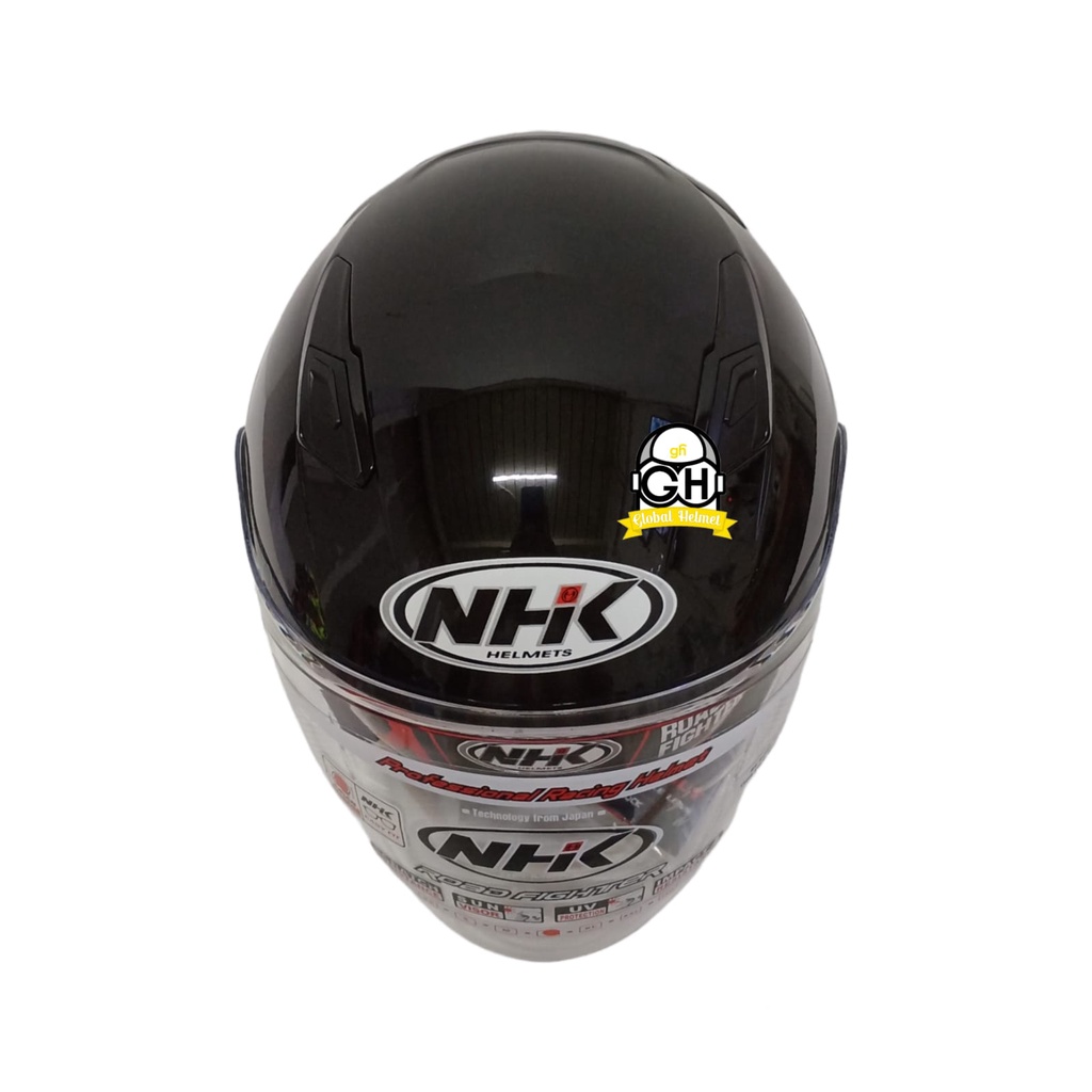 Helm NHK R1 Max Solid Black Glossy Hitam kilat Double Visor Half Face - Helem Motor SNI DOT Touring Dewasa Pria Wanita Cewek Cowok Helmet Keren Terbaru Original