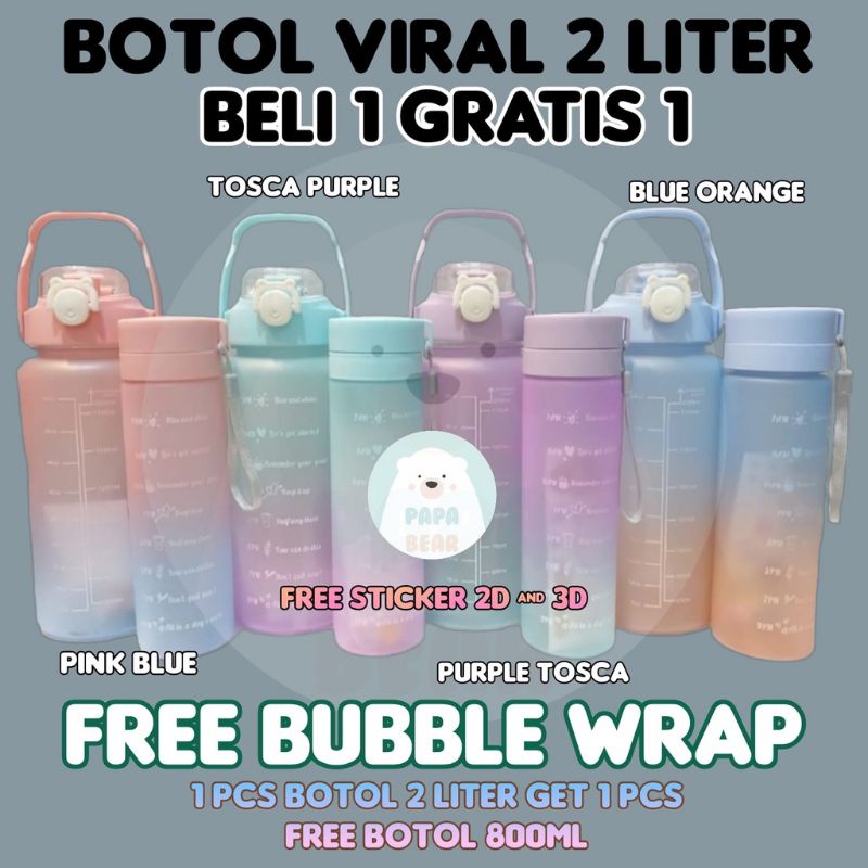 Botol Beranak Gradasi Polos Viral 2in1 2 Liter Simpel Gratis Stiker