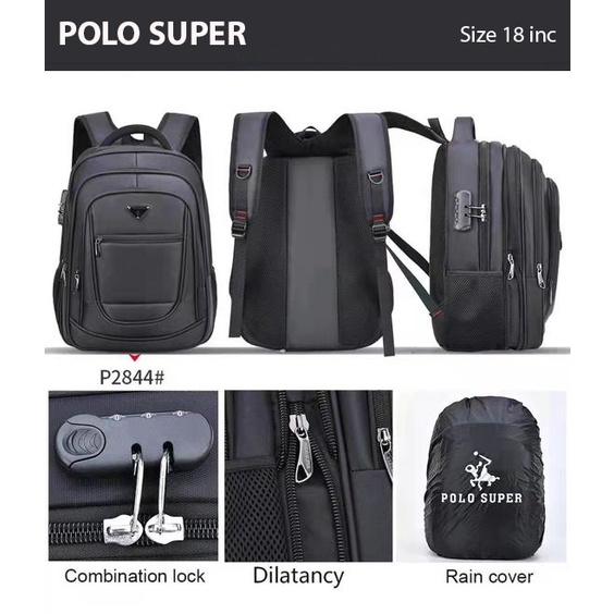 Tas Pria Ransel Laptop Polo Import PL Power Tas Punggung Pria Tas Laptop USB Port Good Quality