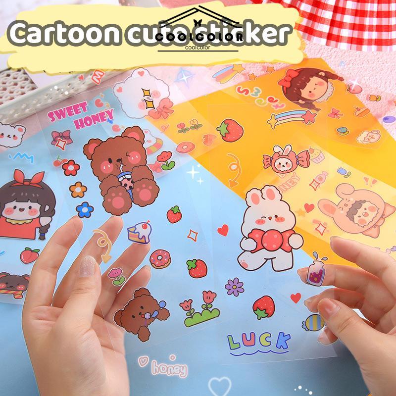 COD❤️Kartun Lucu Stiker Buku Pegangan Bahan Stiker Dekorasi Transparan Gelas Air Alat Tulis- cl