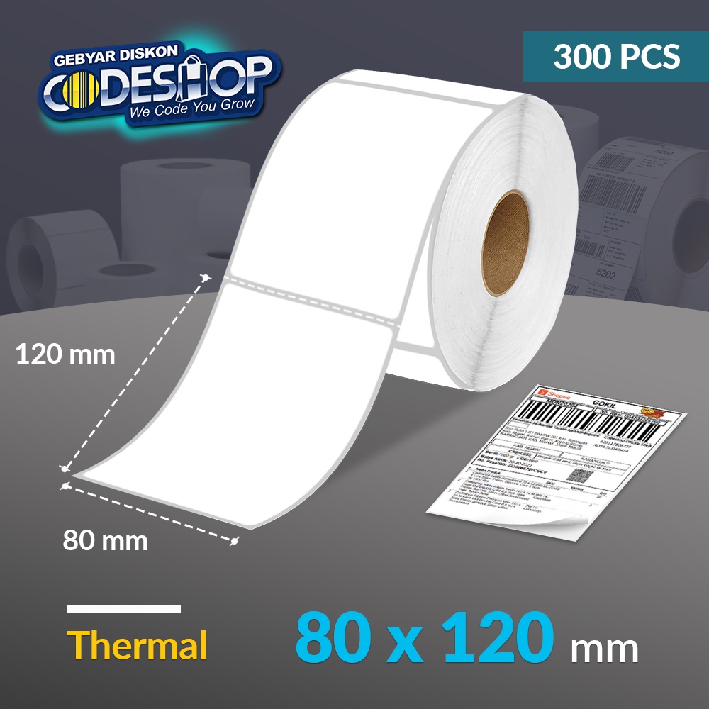 

Codeshop Label Thermal 80 x 120 mm 1 Line Stiker Printer Barcode Core 1 Inch isi 300 Pcs