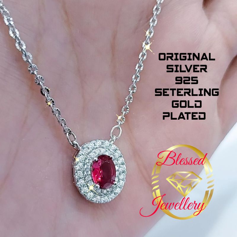 KALUNG PERAK ASLI 925 LAPIS EMAS MODEL NORI & LIONTIN LADYDAY BATU MERAH