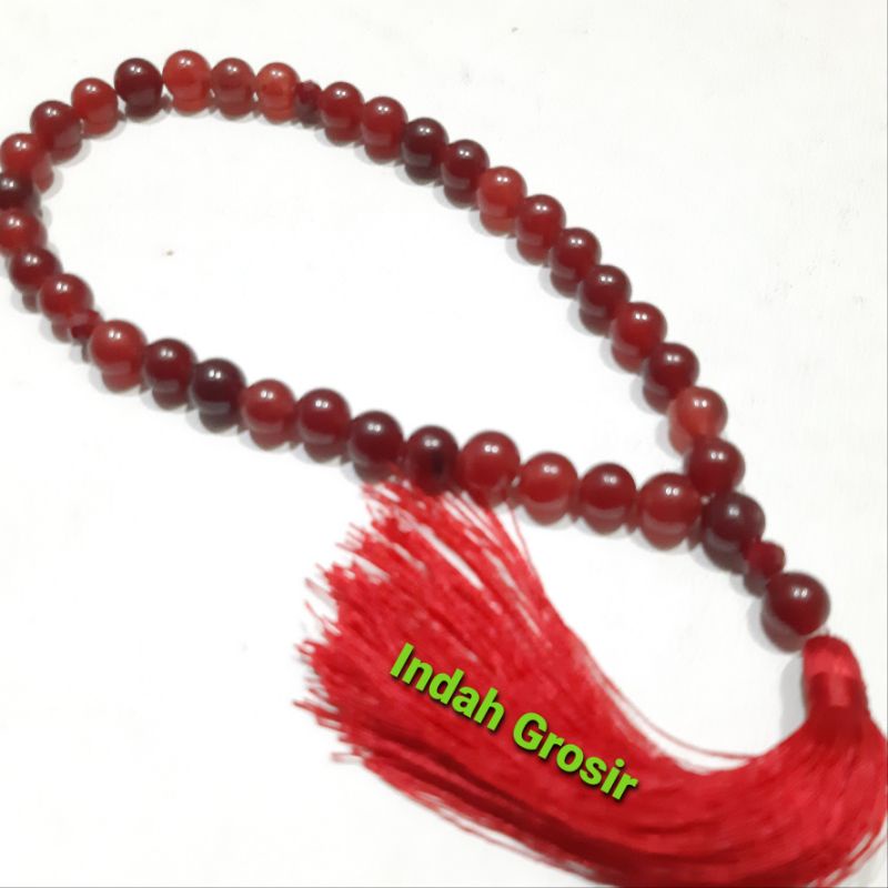 Tasbih Batu Giok Burma Merah Tembus Senter 8mm 33Butir