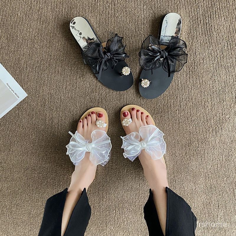 Sandal mutiara merah bersih wanita musim panas di luar memakai sepatu anti-slip wanita 2022 sandal j