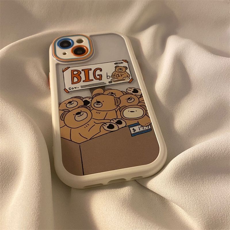 IPHONE Casing Ponsel Desain Tepi Warna Motif Beruang Besar Lucu Kompatibel Dengan Iphone12 13 14 11 Pro Max X Xs Max Xr Fftthj