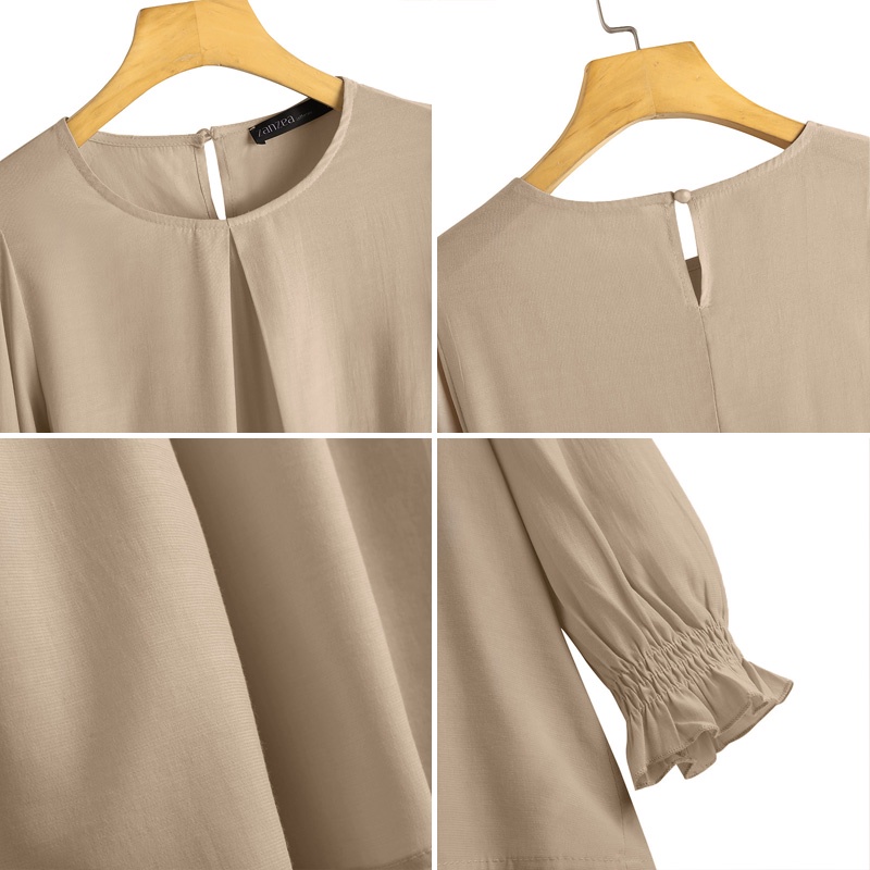 ZANZEA Women Korean Style Fashion Long Sleeve Solid Color O-Neck Sweet All-match Blouse