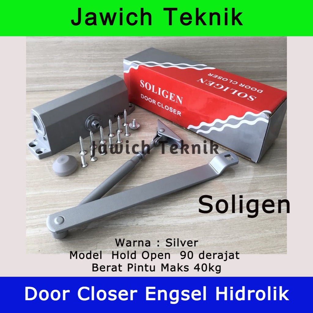 Door Closer SOLIGEN Engsel Alat Penutup Pintu Kantor Kamar Otomatis Hidrolik Silver