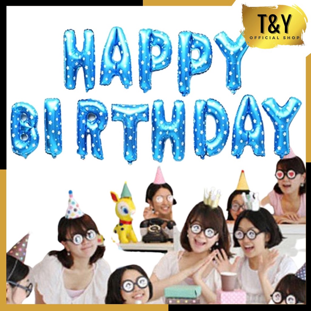 T&amp;Y Balon Foil Huruf Motif Bintang ±40cm Ballon Foil Abjad Alphabet Biru Star Balon Huruf Satuan ± 40 Cm Murah