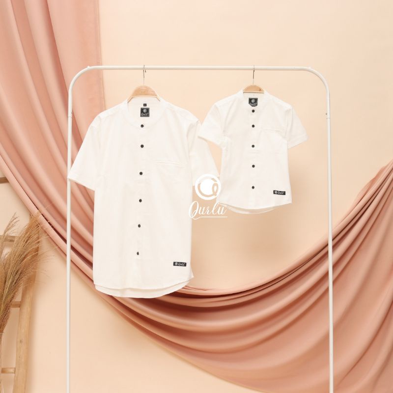 Qurlu - Kemeja Koko Dewasa/Anak warna BROKEN WHITE/BW (baju couple ayah dan anak laki-laki) Baju Koko Pria