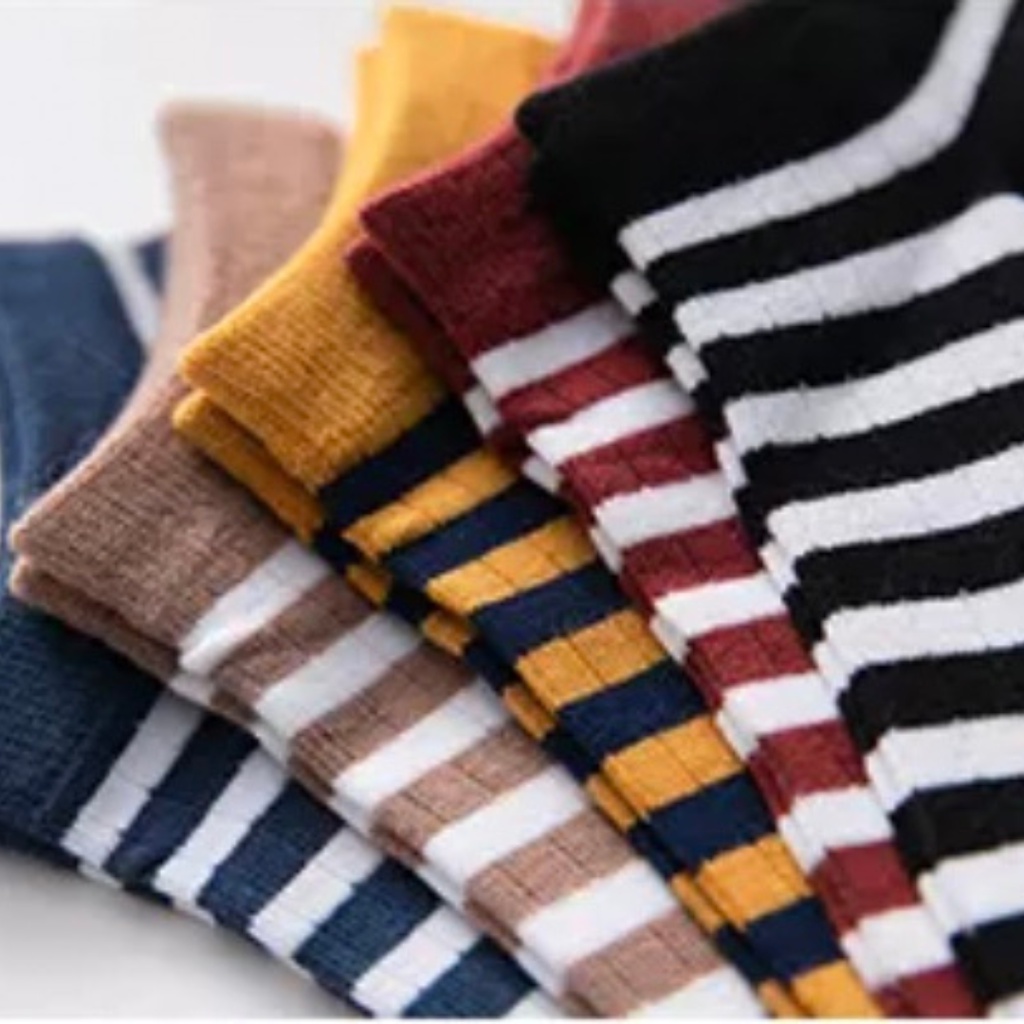 Kaos Kaki Garis Stripe Bundle 4 Pasang Katun Nyaman