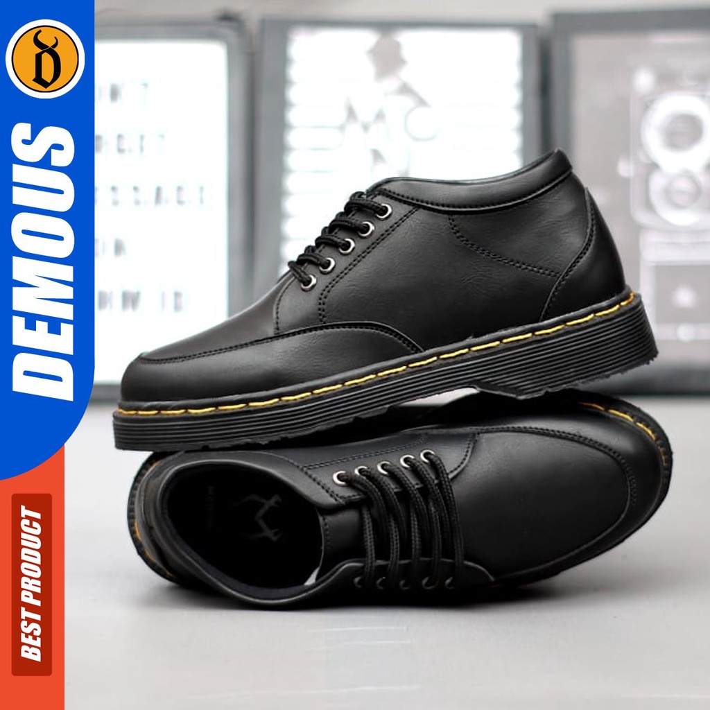 DEMOUS Gogeto - Sepatu Docmart Formal Pantofel Casual Low Boots Kerja Hitam Pria