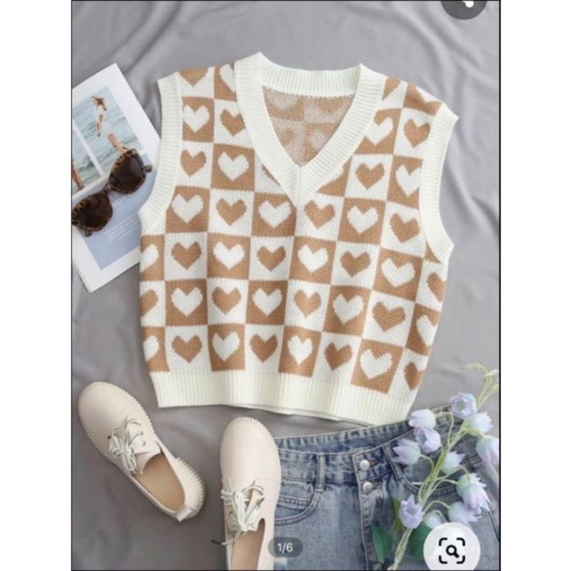 ROMPI RAJUT LOVE / ROMPI WANITA RAJUT / ROMPI VEST LOVE RAJUT / PAKAIAN WANITA / ROMPI WANITA