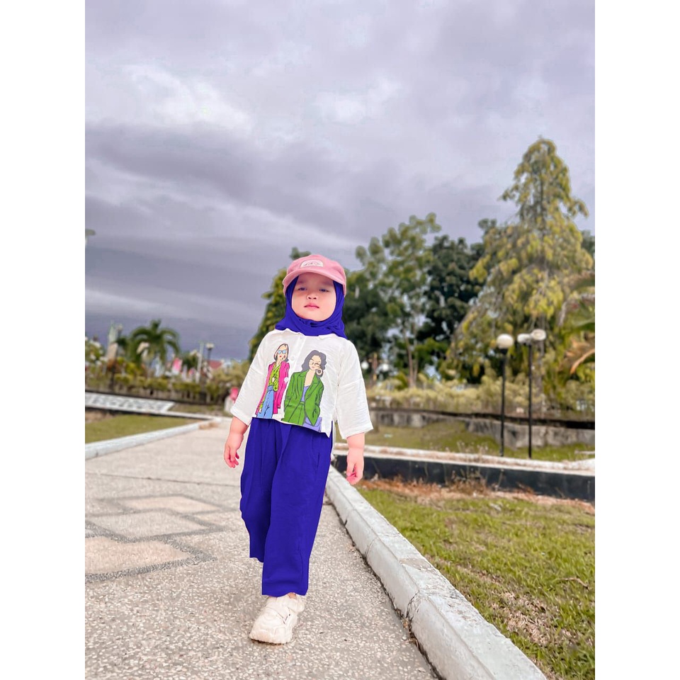 Zahra Setelan Anak Perempuan Bryna Crop Bahan Crinkle | Pakaian Anak Terlaris Umur 1 - 7 Tahun