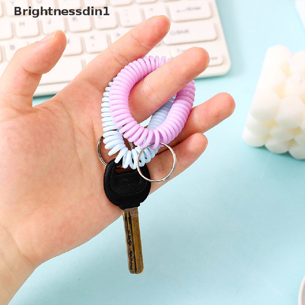 [Brightnessdin1] Tali Spring Plastik Gantungan Kunci Stretchable Wrist Strap Key Chain Warna Kabel Telepon Spiral Elastis Band Key Chain Hand Cord Kabel Telepon Key Chain Butik
