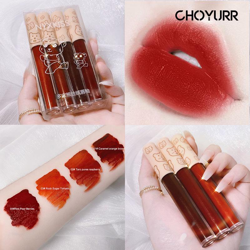 【COD】4Pcs/Set Lipstik Lips Velvet Hasil Matte Waterproof Tahan Lama Dan Ringan Lipstik Korea Murah Import Ready Stock-CH