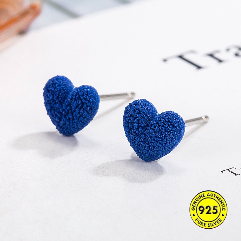 Frosted Klein Blue Stud Earrings Perempuan Musim Gugur Dingin Retro Cinta Merak Anting Biru U1417