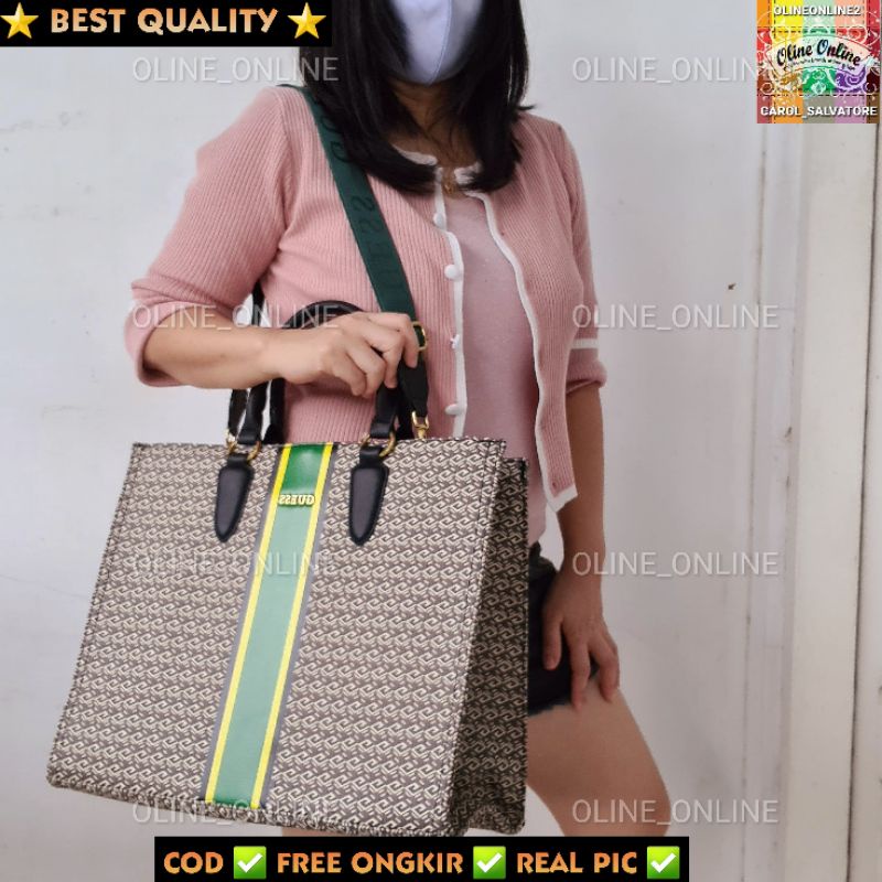 tas ederle shopping bag shopper big jumbo size tote bag shoulder bag carry all on the go stripes logo besar Xl gs gb selempang jinjing top handle crossbody