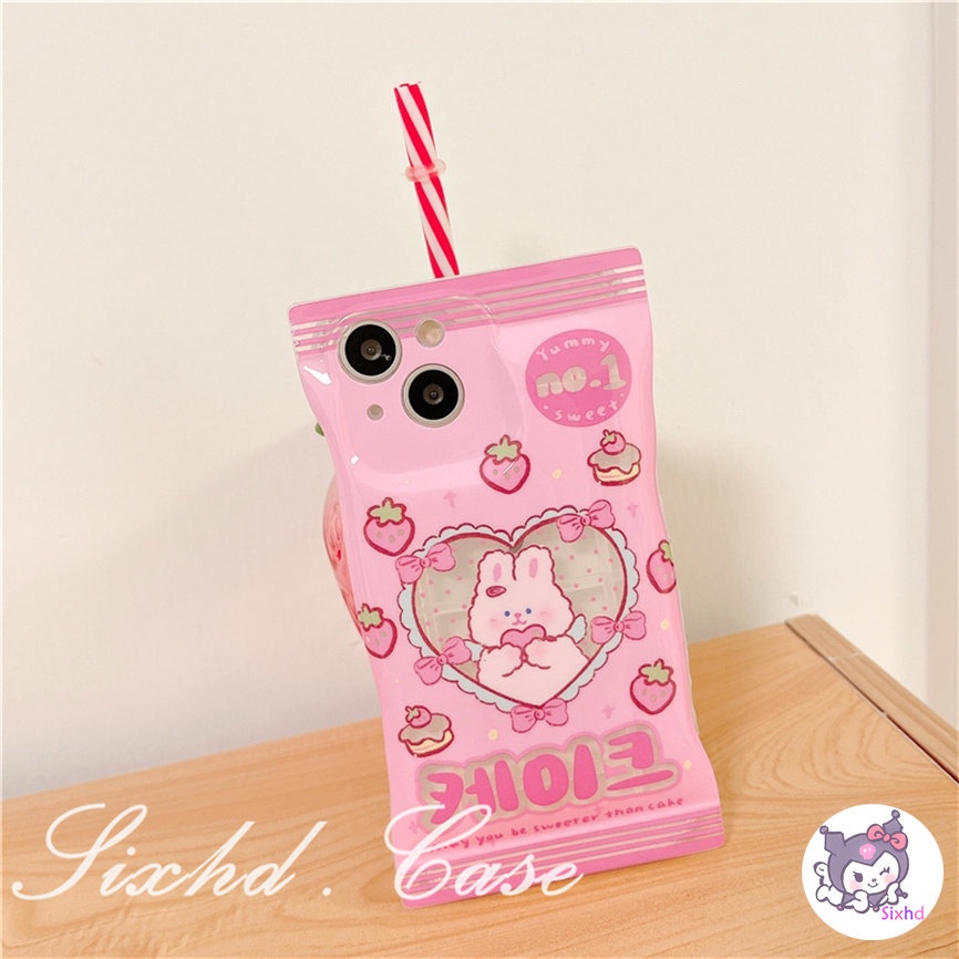Realme C55 C35 C31 C30 C25 C25Y C21Y C25s C15 C12 C11 C21 C20 C3 9Pro+ 9i 8i 7i 6i 5i Narzo 50i 50A Prime Snack Bag Case Cartoon Pink Love Heart Rabbit Phone Case Soft Cover