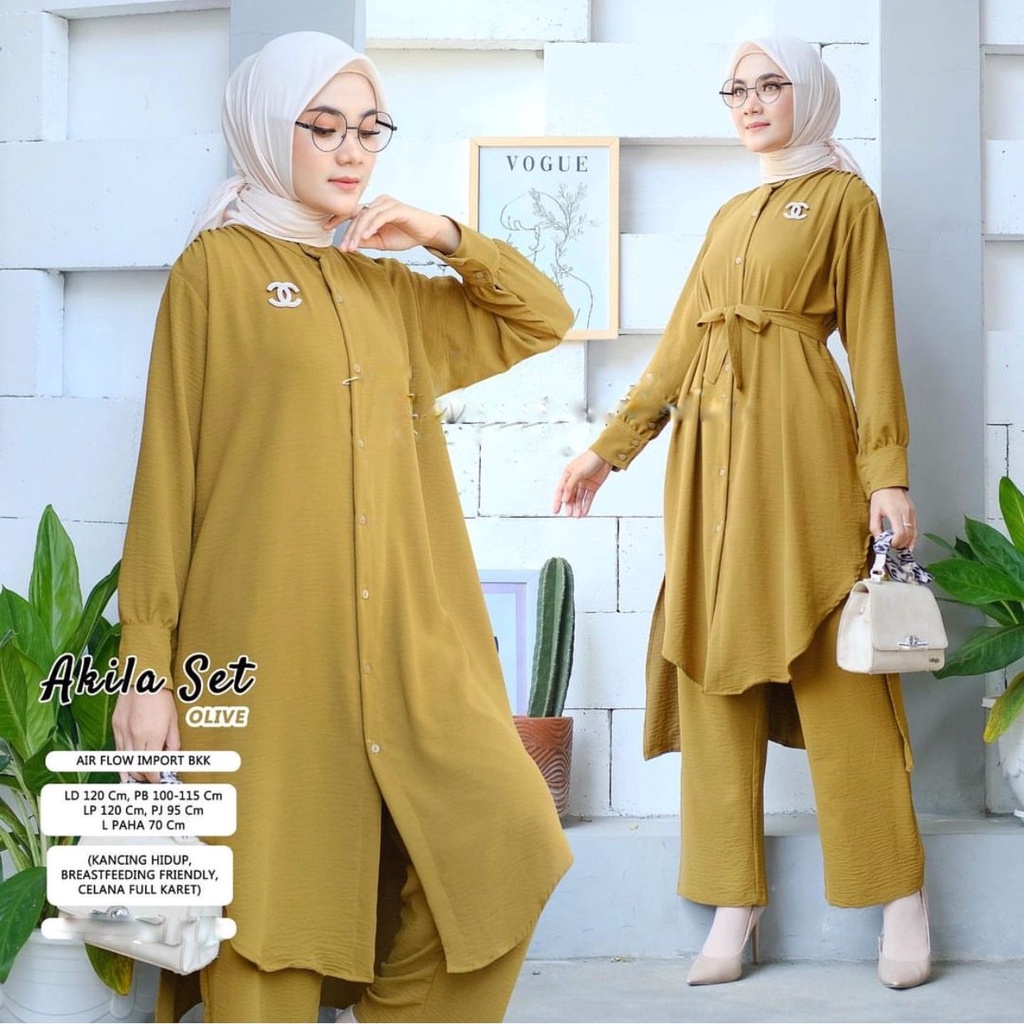 Arkania One Set Tunik Jumbo Setelan Wanita Panjang Terbaru Oversize Crinkle Premium