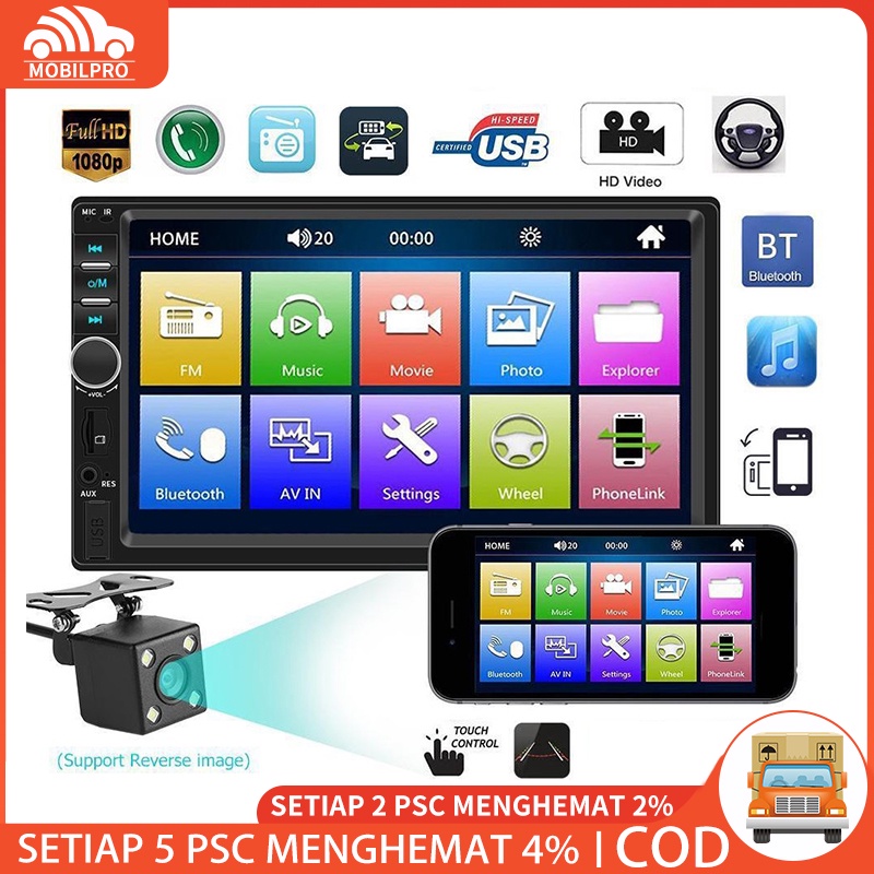 7018B Radio Mobil 2Din Universal 7 HD IOS/Android Mirrorlink Mobil MP5 Multimedia Player Layar Sentuh Stereo HD dengan tv Dukungan Bluetooth Radio FM/USB/kartu TF Fungsi