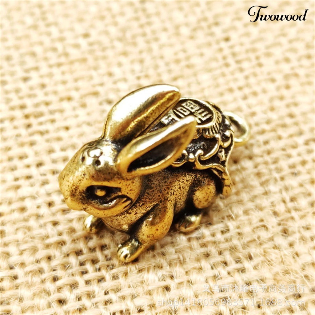 Twowood Key Charm Vintage Realistis Kuningan Zodiak Hewan Kelinci Miniatur Gantungan Kunci Liontin Untuk Mobil