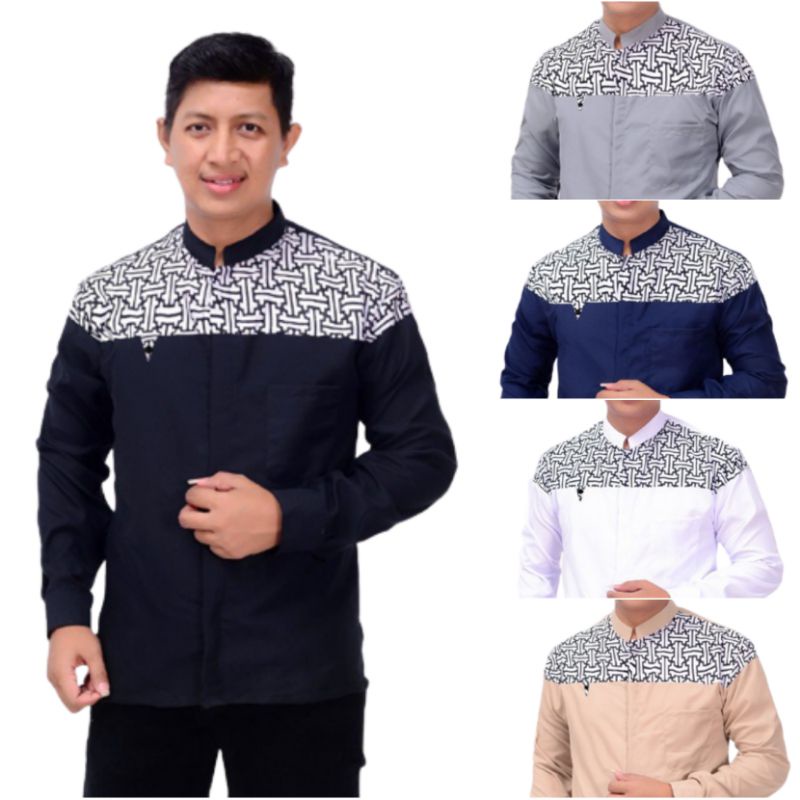 Asakhi Collection Baju Koko Pria Hadroh Kombinasi Motif Yordan Lengan Panjang Warna Putih S M L XL