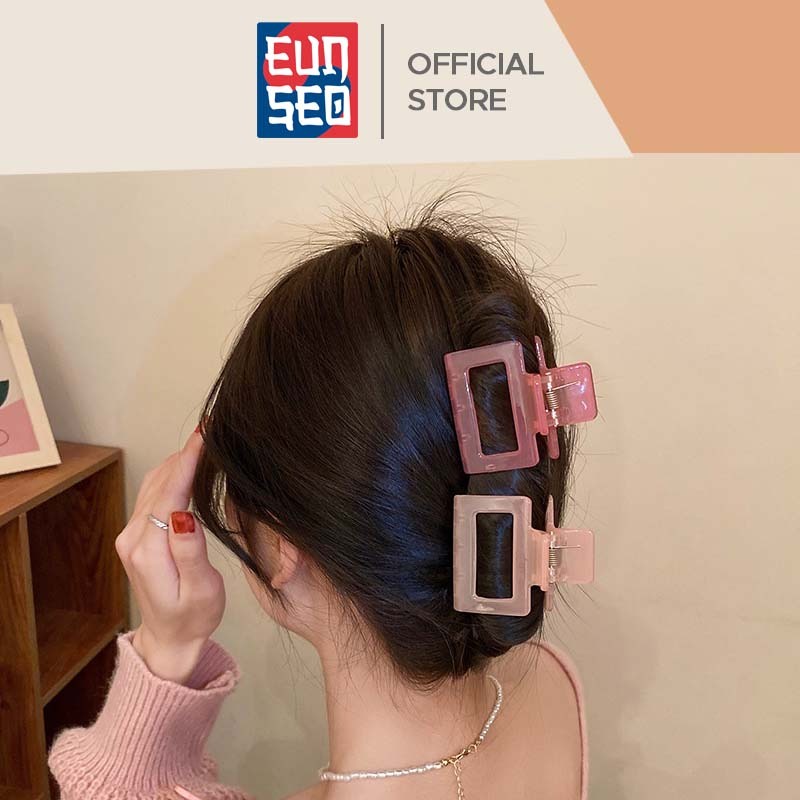 EUNSEO Jepit Rambut 5cm Model Kotak Bolong Warna Salem Jedai Transparan Matte Square Hair Claw Clips Fashion Korea