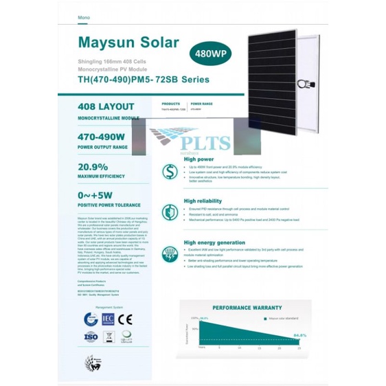 Solar Panel 480wp Shingled Mono Ms
