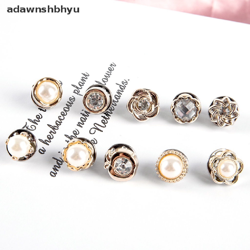 Adawnshbhyu 10 Pcs Kancing Bros Set Fashion Mutiara Berlian Imitasi Pin Mantel Aksesoris Pakaian ID