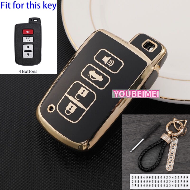 Rumah / Casing Kunci Remote Mobil 3 + 1 Tombol 4 Tombol Plastik Warna Hitam Untuk Toyota Avalon Camry 2012-2015