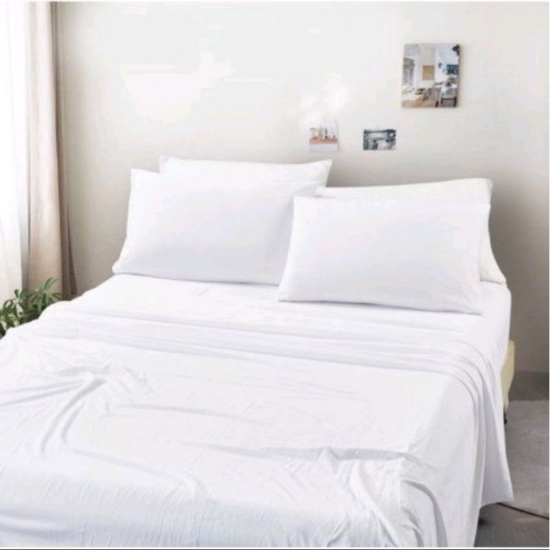 sprei set bedcover polos putih hotel size 100x200 bahan katun premium