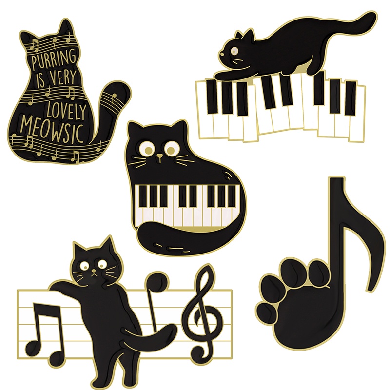 &quot;Purring Is Very Lovely Meowsic&quot; Kartun Kucing Lapel Pin Musik Note Kucing Bros Piano Kunci Lencana Hadiah Untuk Teman Kostum Aksesoris Perhiasan