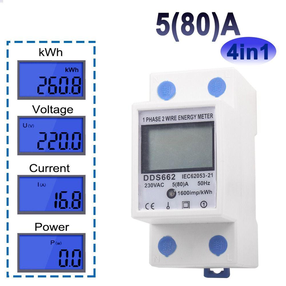 [Elegan] Fase Tunggal Dua Kawat Listrik Meter AC 230 V Voltmeter Ammeter Power Meter Din Rail Energy Meter 50Hz Listrik Din Rail Konsumsi Energi Listrik Meter