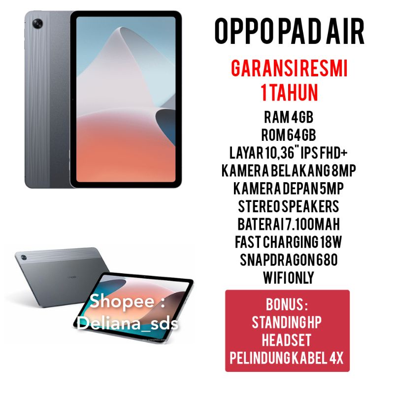 Oppo Pad Air 4/64 4 64 4/64GB Garansi Resmi 1 Tahun Tablet Oppo Pad Air Tab Oppo Pad Air Tab Oppo Ai