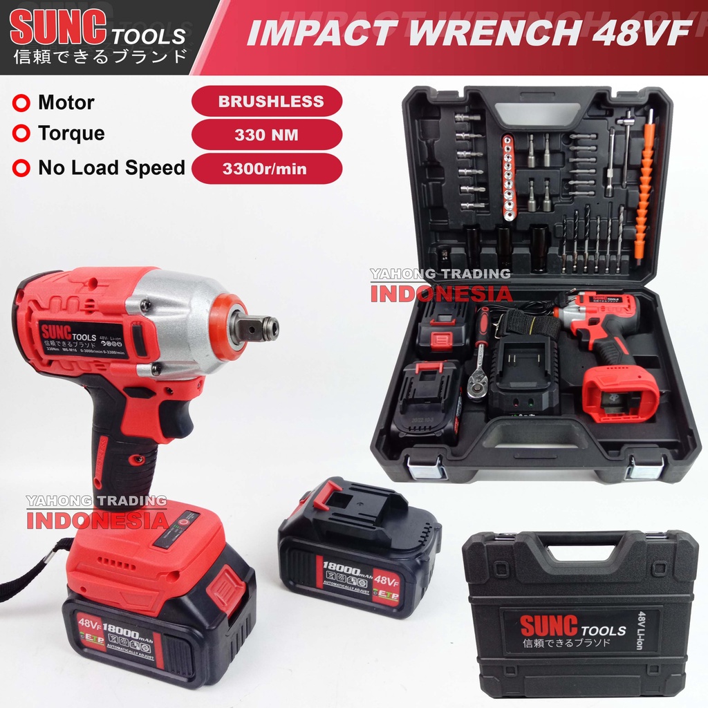 Mesin Impact Baterai Cordless Impact Wrench BRUSHLESS 48V 48VF SET BOX SUNC TOOLS